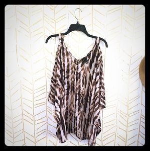 Maternity Cold Shoulder Sheer Animal Print Top